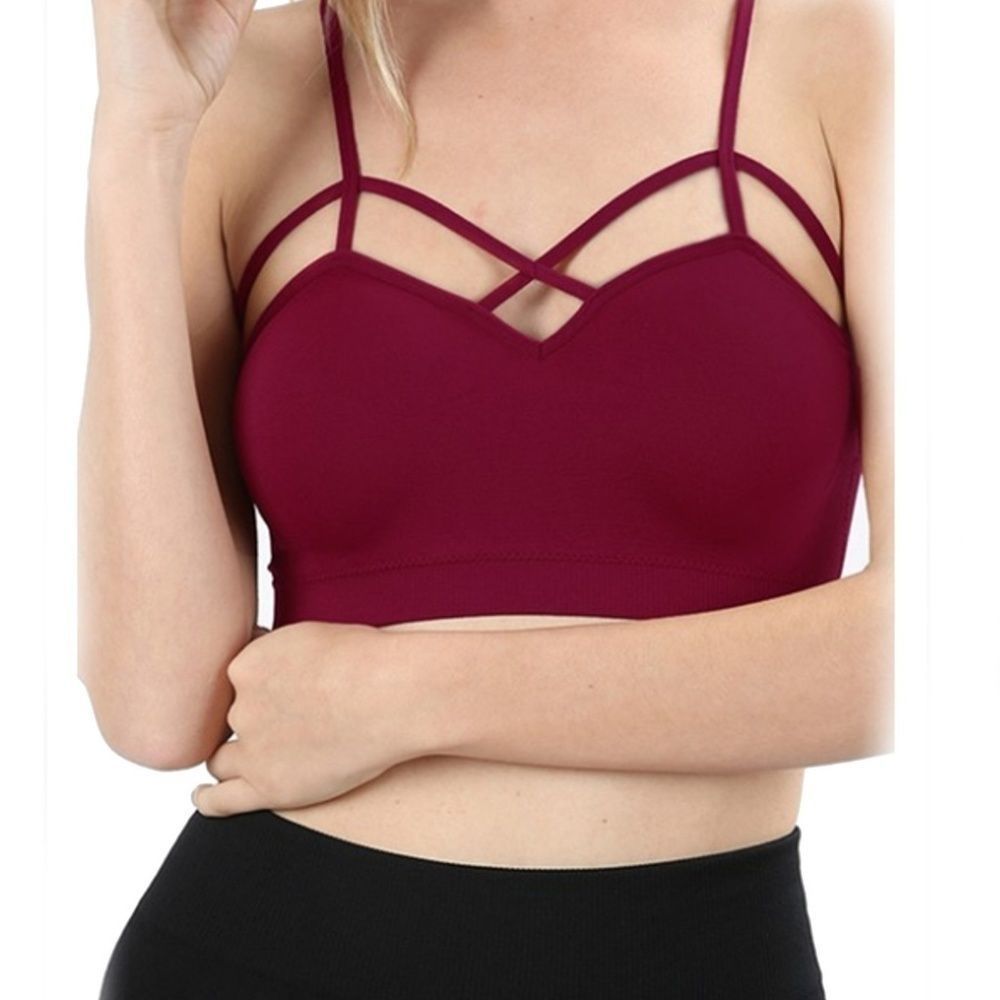 Sexy Burgundy Caged Neck Bralette L/XL Padded